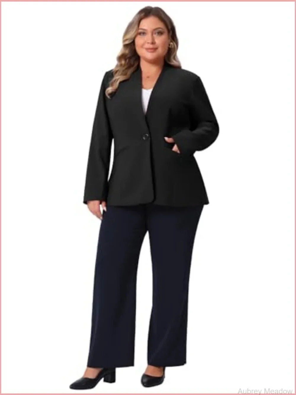 Plus Size Collarless Open Front Blazer Business Casual Work Office Jacket with